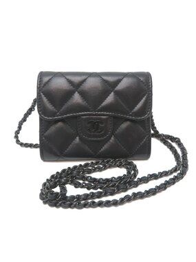 Chanel Card Case Quilted Chain Wallet Ap0238